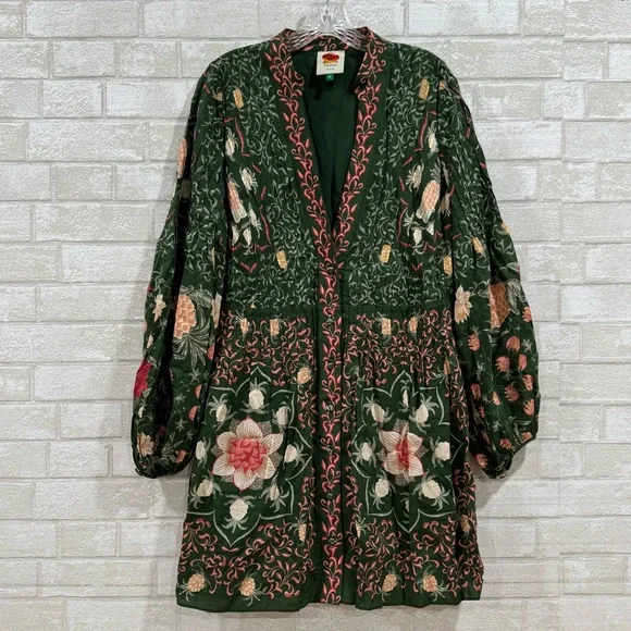 green pineapple garden long sleeve mini dress FARM RIO Pineapple Garden Long Sleeve Mini Dress In Green
